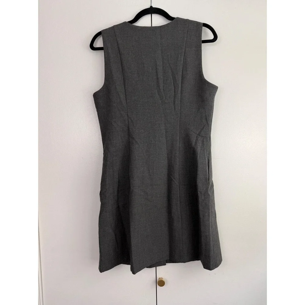 WAYF Charcoal Grey Button‎ Front Sleeveless Mini Dress Med Pockets NWOT Career